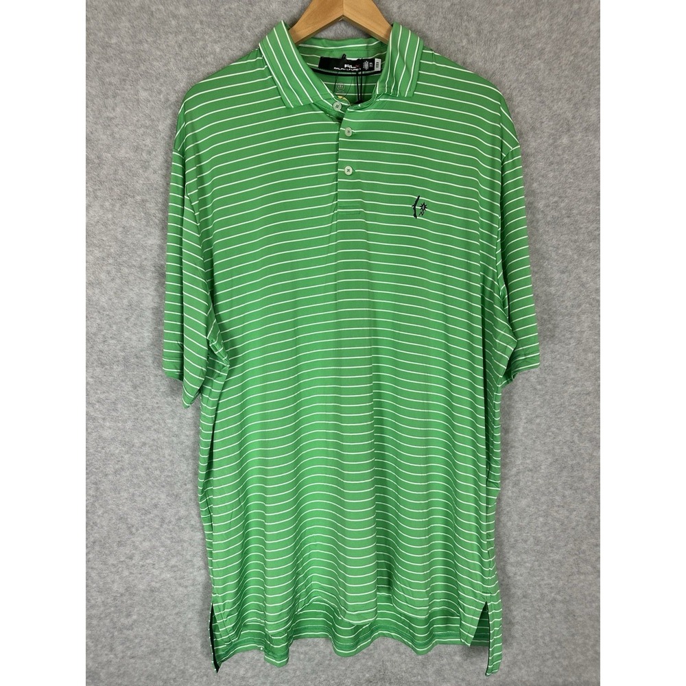RLX Ralph Lauren Preppy Golf Polo Striped Short Sleeve Mens XXL Green NWT